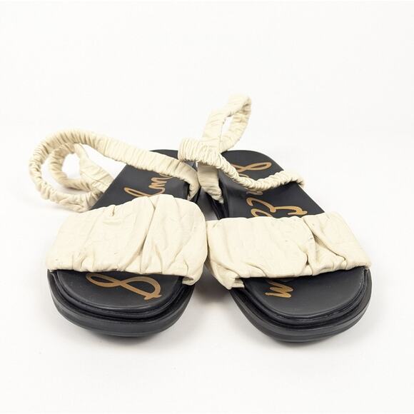 Sam Edelman Cream Velma Ruched Banded Ankle Strap Sandals Size 8.5 - Picture 3 of 10